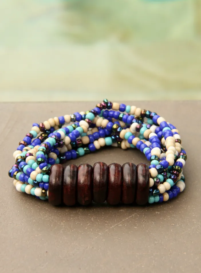 Korálkový náramek s dřevěnými kroužky | PachaMama.cz