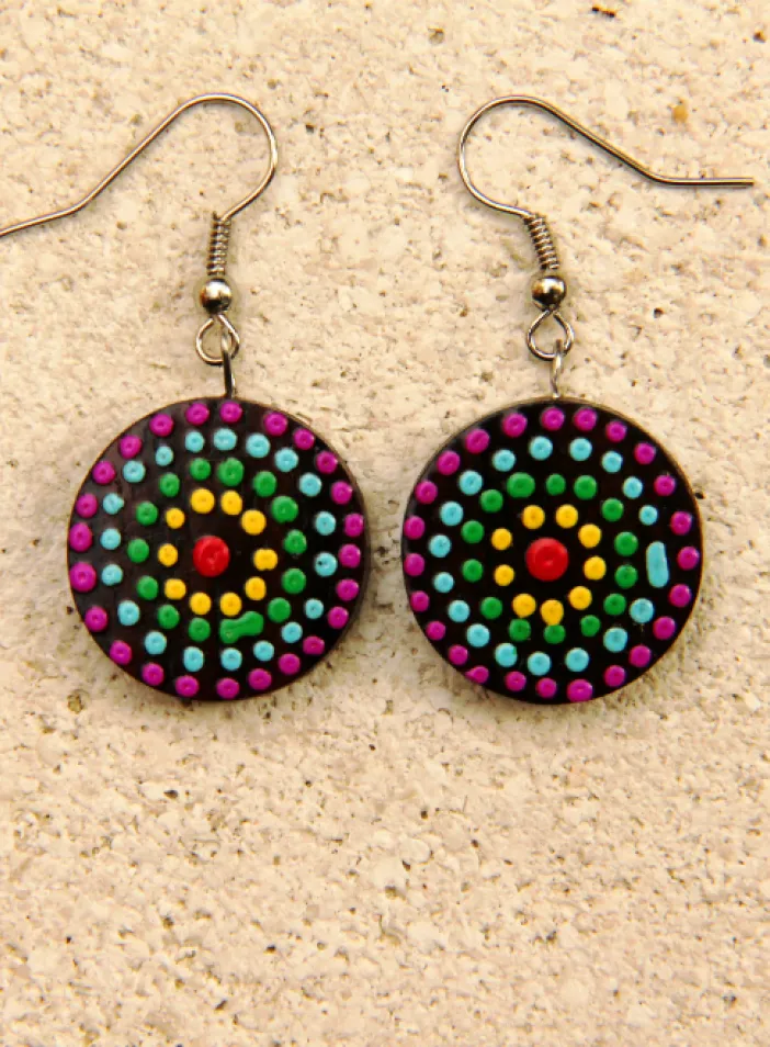 Dřevěné náušnice malované  | PachaMama.cz