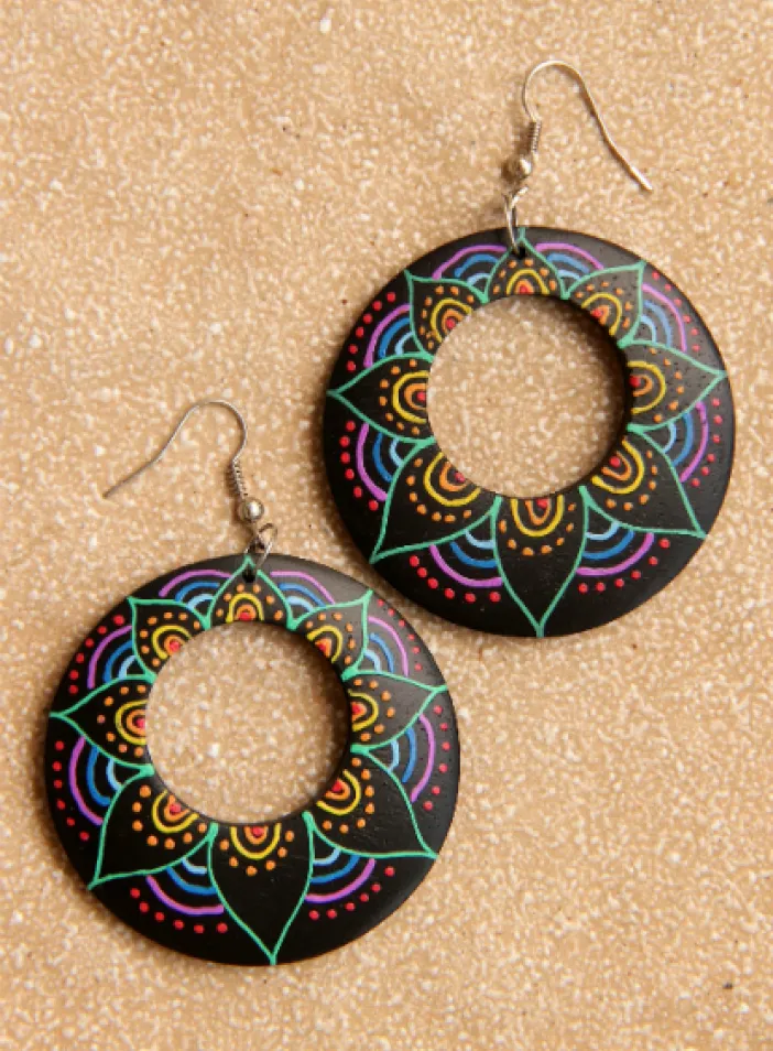 Dřevěné náušnice malované | PachaMama.cz