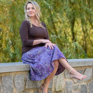 Sukně midi Plum Peony Queen | PachaMama.cz