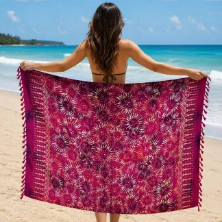 Sarong růžový s květy | PachaMama.cz