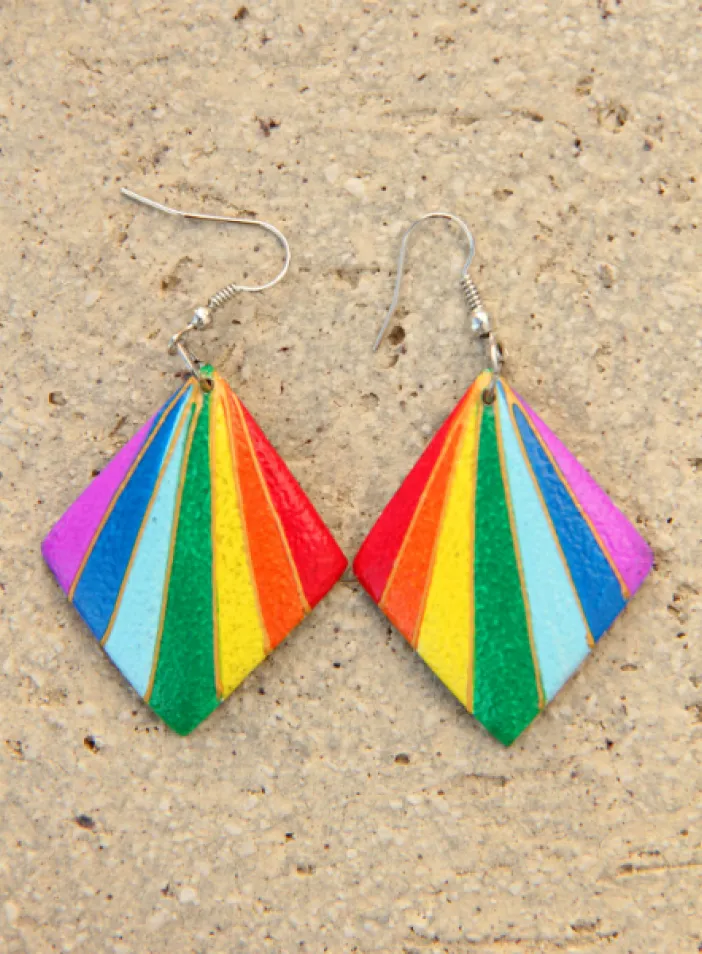 Dřevěné náušnice malované "Čakry V."  | PachaMama.cz