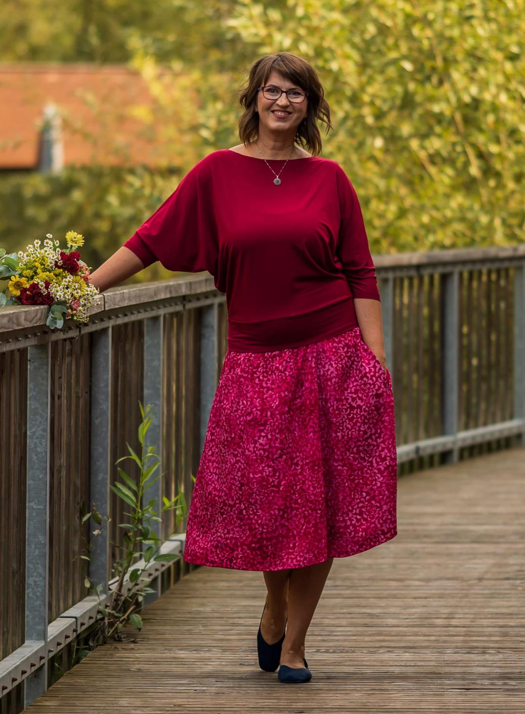 Sukně midi Red Peony Queen | PachaMama.cz