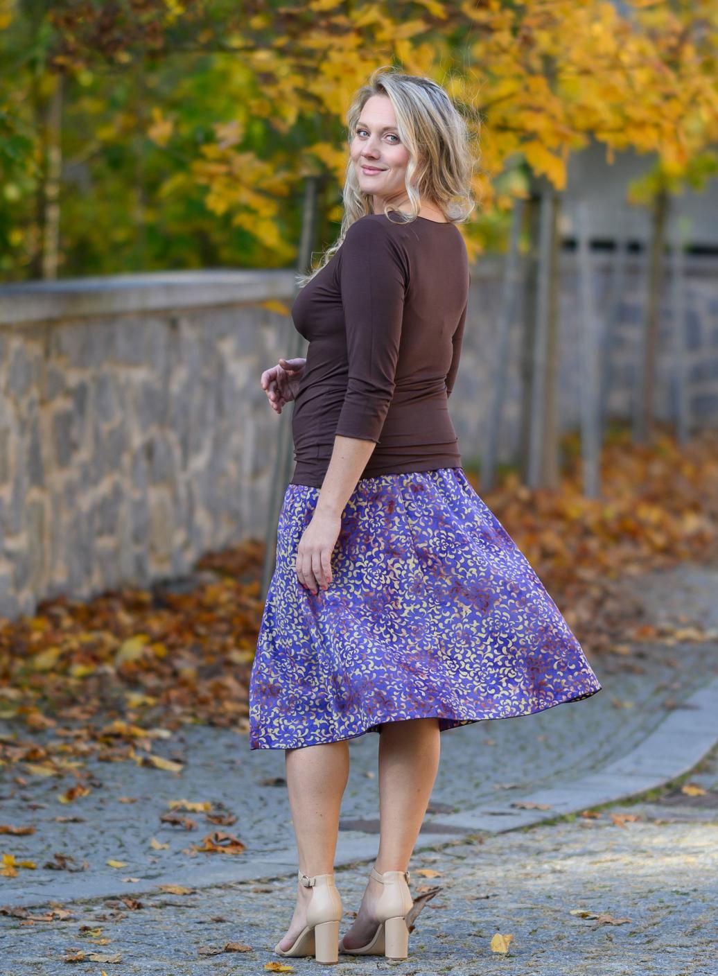 Sukně midi Plum Peony Queen | PachaMama.cz