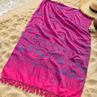 Sarong růžový s modrými květy | PachaMama.cz