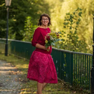 Sukně midi Red Peony Queen | PachaMama.cz