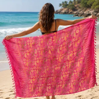 Sarong růžový s listy | PachaMama.cz