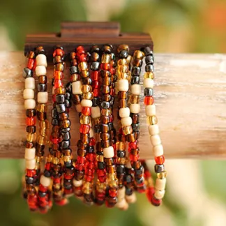 Náramek s dřevěnou přezkou, podzimní barvy | PachaMama.cz