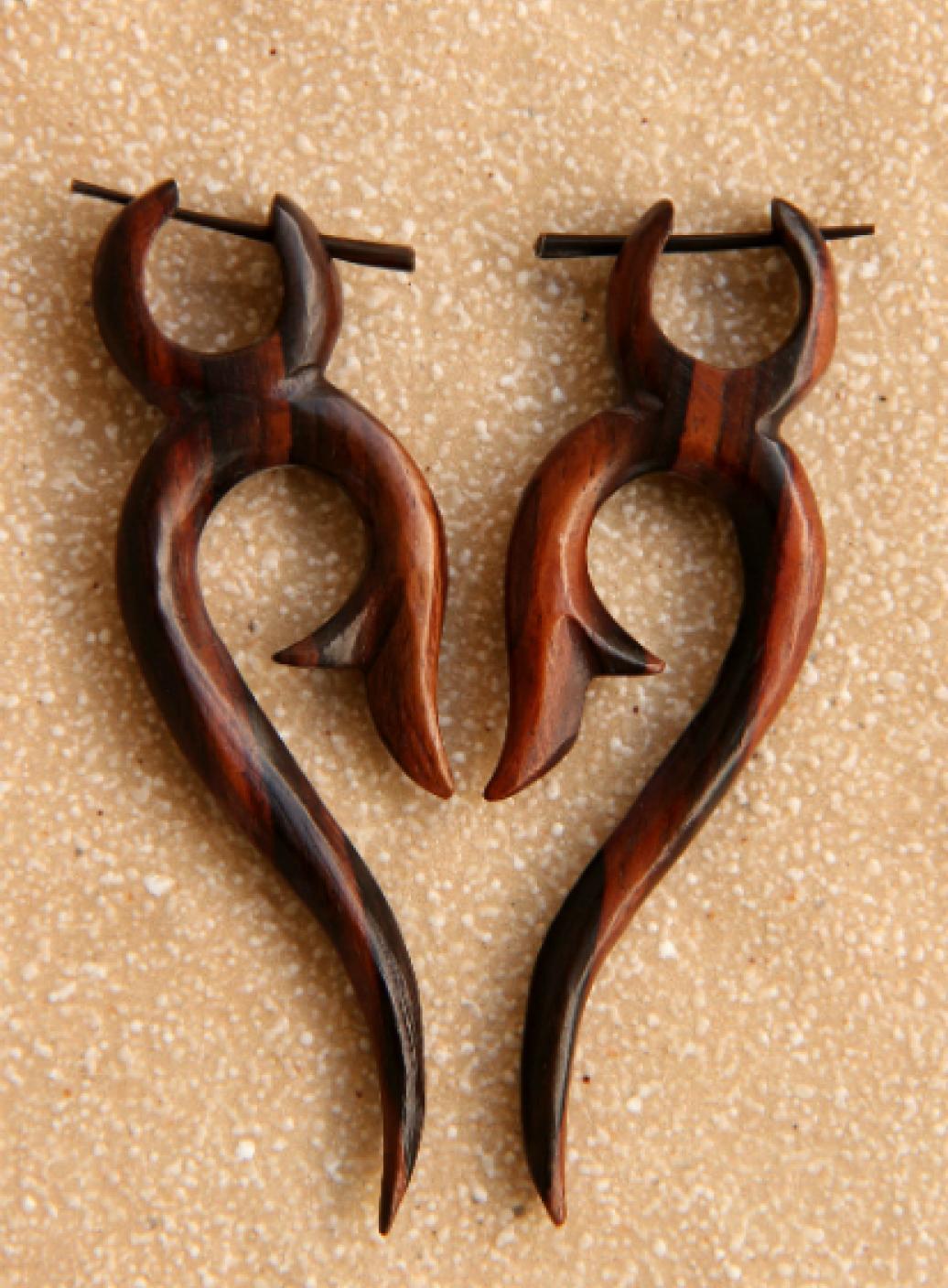 Dřevěné náušnice s tyčkou   | PachaMama.cz