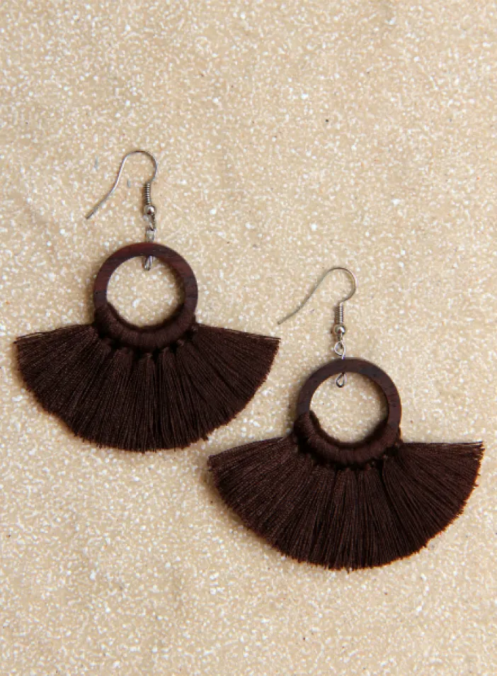 Střapcové náušnice, čokoládové | PachaMama.cz