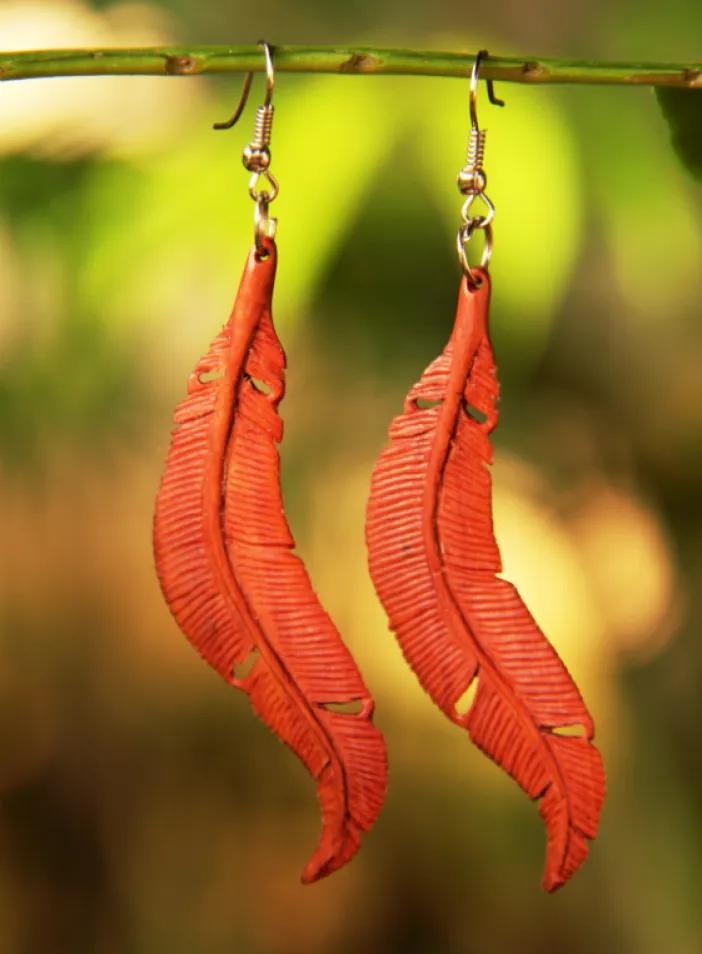 Originální dřevěné peříčkové náušnice | PachaMama.cz