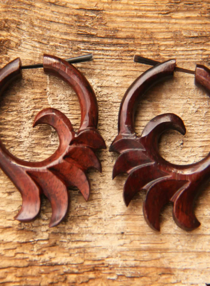 Dřevěné náušnice s tyčkou   | PachaMama.cz