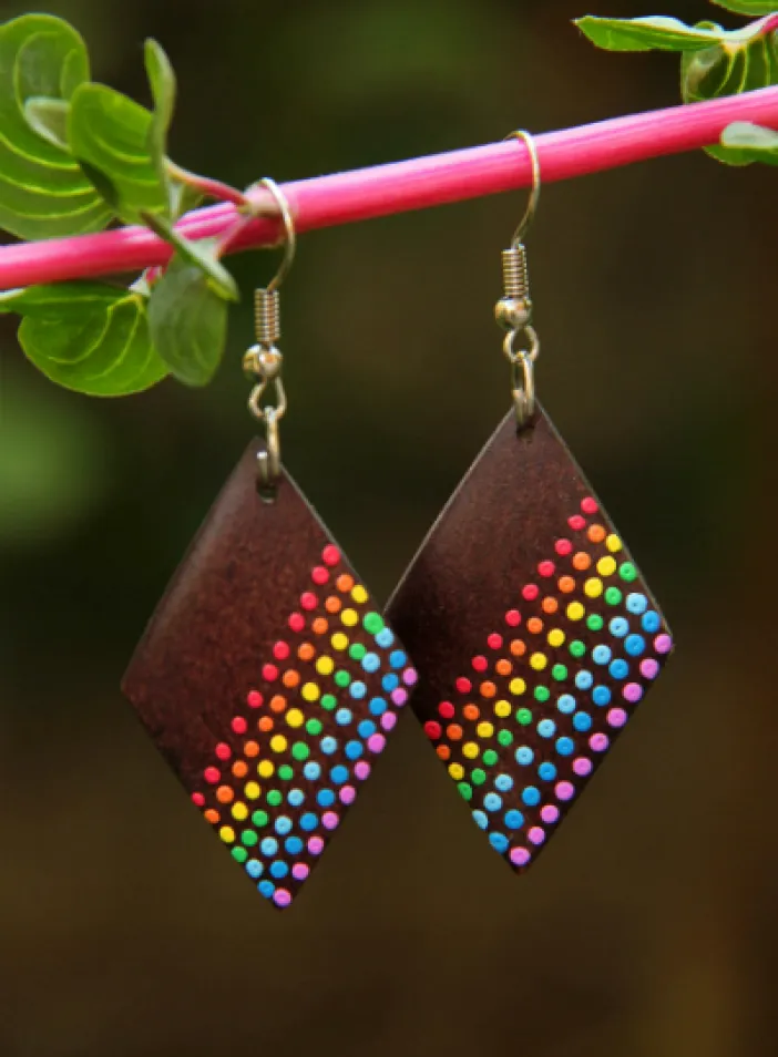 Dřevěné náušnice malované | PachaMama.cz