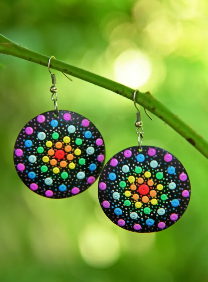 Dřevěné náušnice malované  | PachaMama.cz