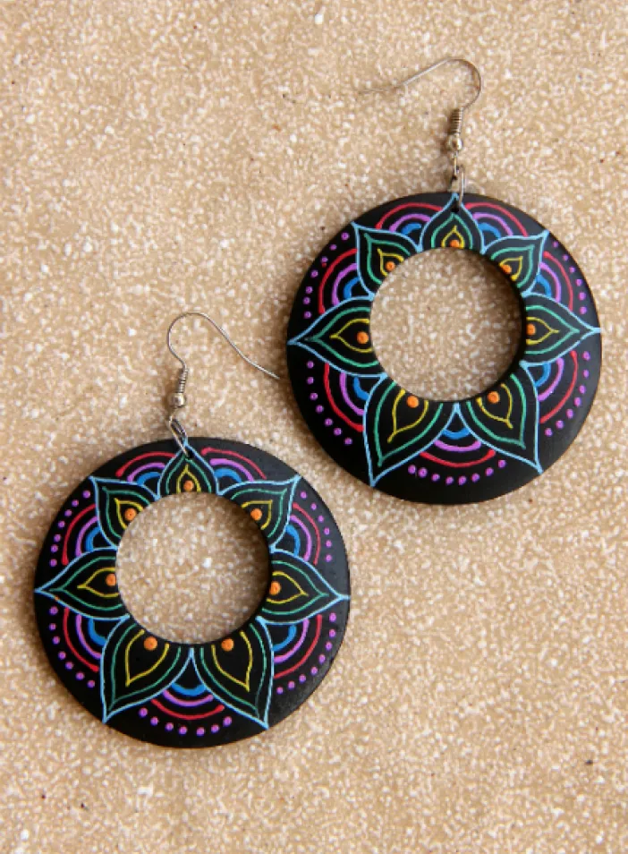 Dřevěné náušnice malované  | PachaMama.cz