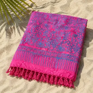 Sarong růžový s modrými květy | PachaMama.cz