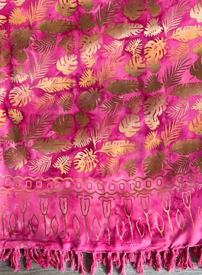 Sarong růžový s listy | PachaMama.cz