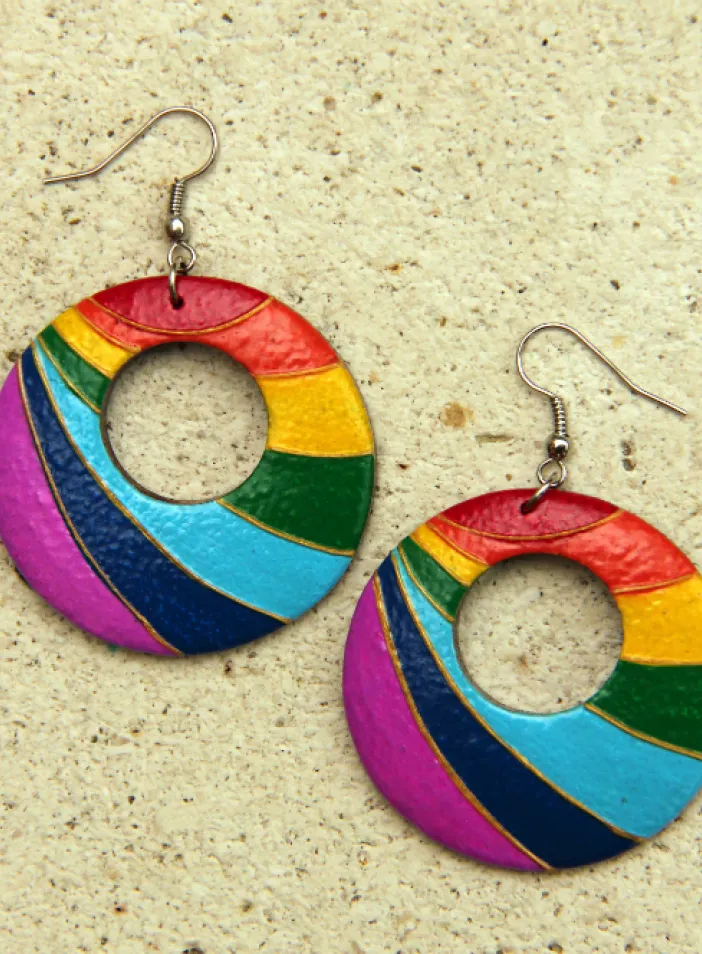 Dřevěné náušnice malované "Čakry III." | PachaMama.cz