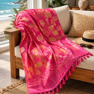 Sarong růžový s listy | PachaMama.cz
