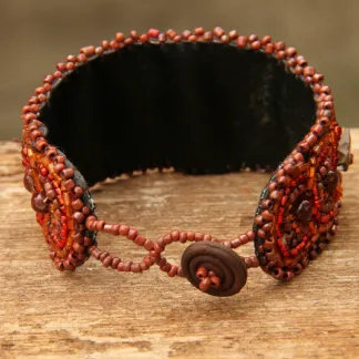 Korálkový náramek, vyšívaný, hnědooranžový | PachaMama.cz