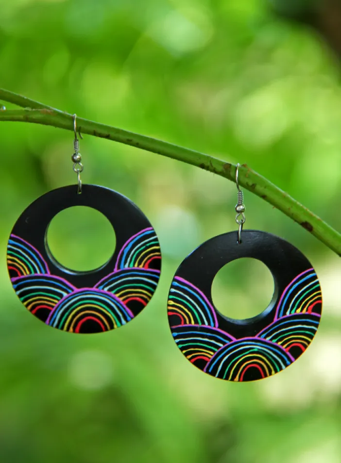 Dřevěné náušnice malované  | PachaMama.cz