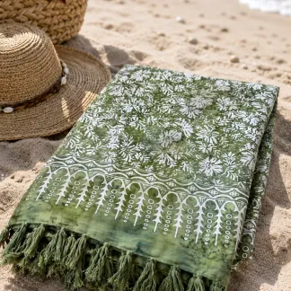 Sarong zelený s květy | PachaMama.cz
