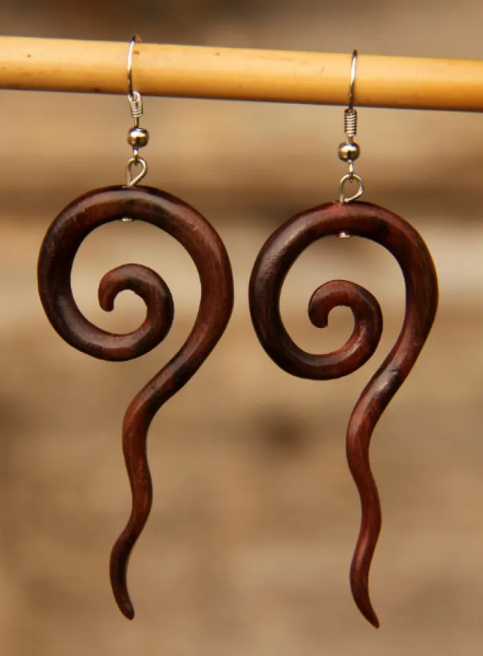 Dřevěné náušnice "Prameny" | PachaMama.cz