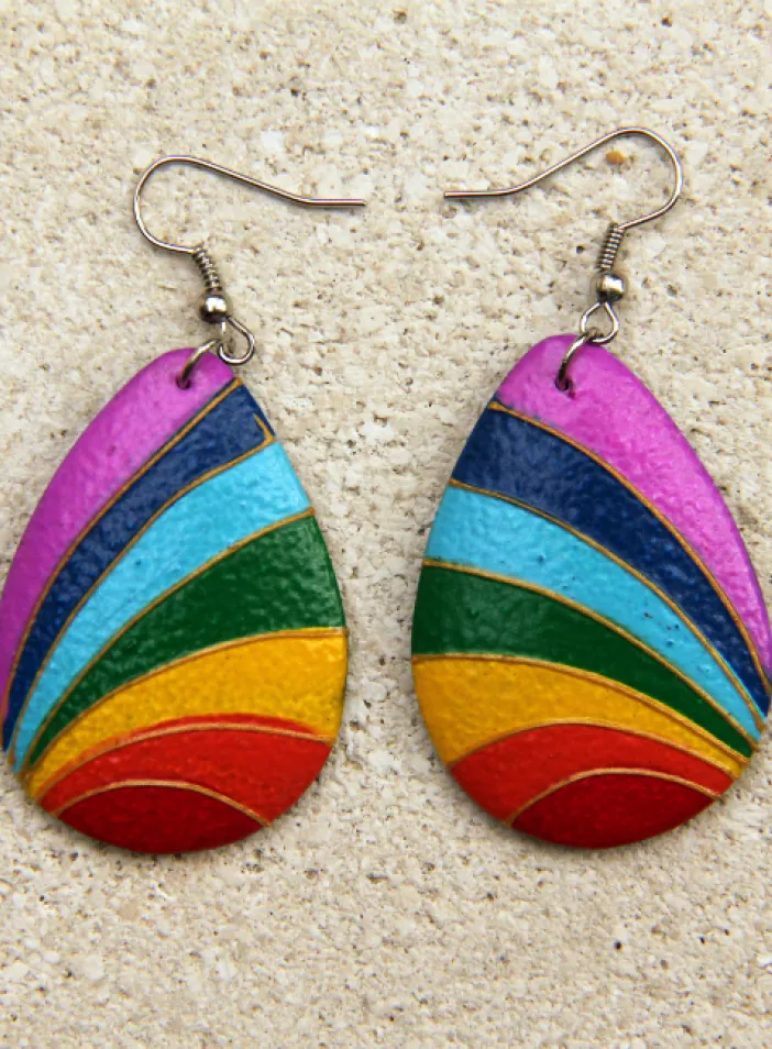 Dřevěné náušnice malované "Čakry IV." | PachaMama.cz