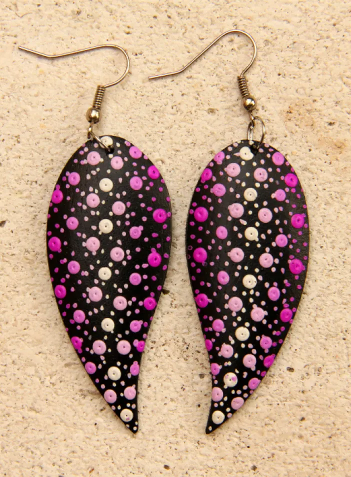 Dřevěné malované náušnice, fialkové | PachaMama.cz