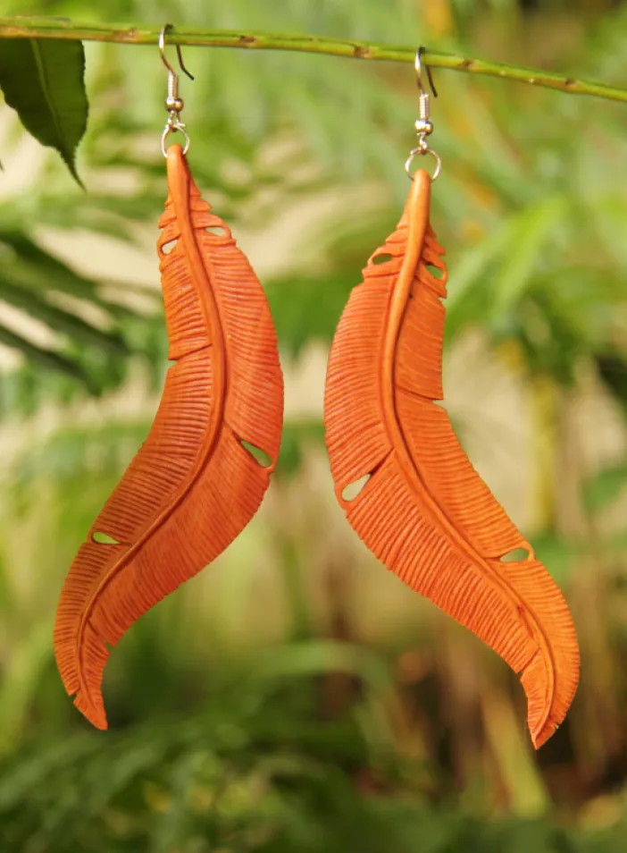 Originální dřevěné náušnice " Pírka velká" | PachaMama.cz