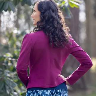 Maya – dámské sako s řaseným rukávem,fuchsiová barva | PachaMama.cz