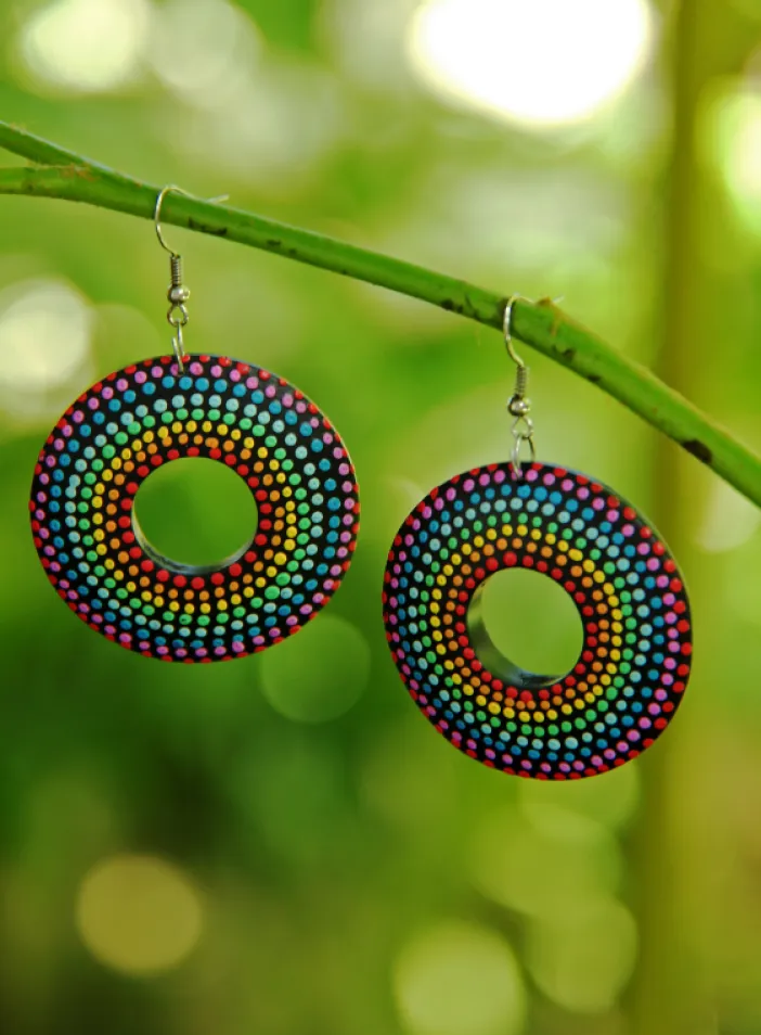 Dřevěné náušnice malované  | PachaMama.cz