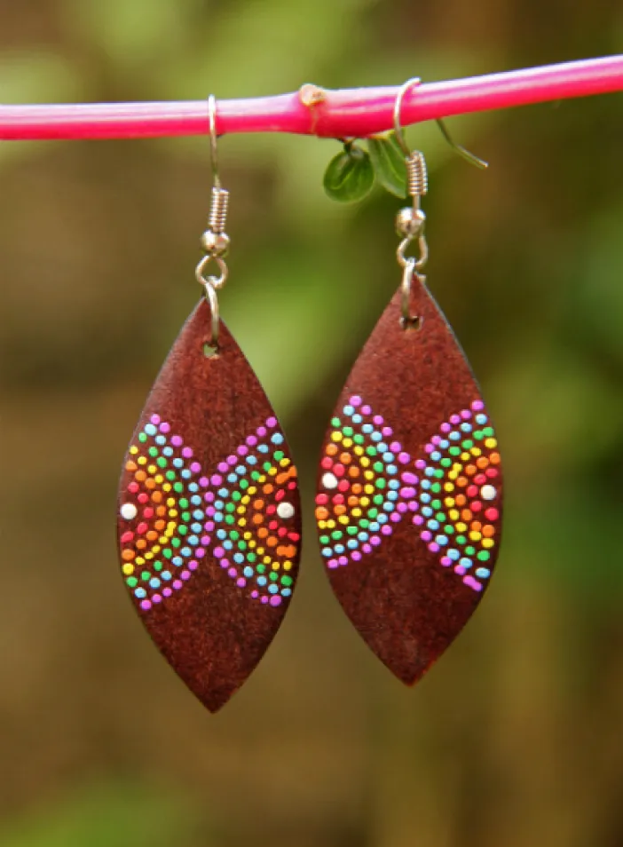 Dřevěné náušnice malované  | PachaMama.cz