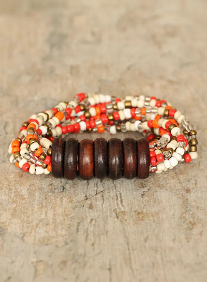 Korálkový náramek s dřevěnými kroužky | PachaMama.cz