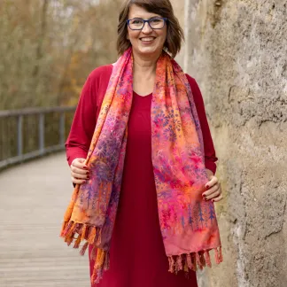 Sarong růžovooranžový s květy | PachaMama.cz